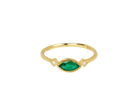 Jennie Kwon Marquise Emerald and Diamond Deco Ring