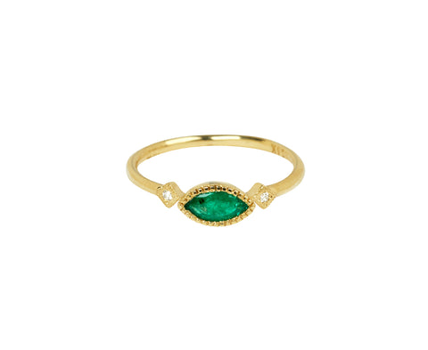 Jennie Kwon Marquise Emerald and Diamond Deco Ring