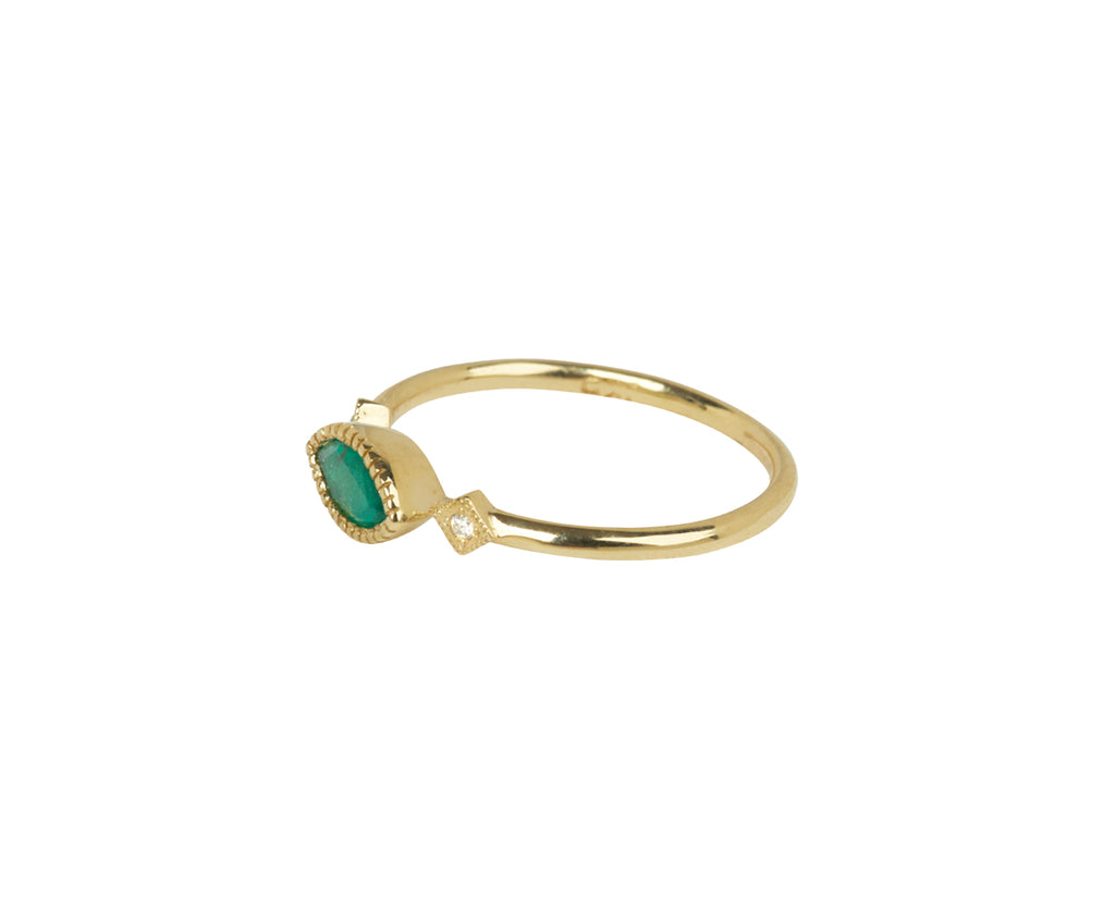 Jennie Kwon Marquise Emerald and Diamond Deco Ring - Side View