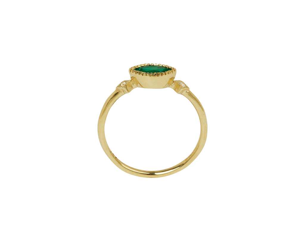 Jennie Kwon Marquise Emerald and Diamond Deco Ring - Top Down View