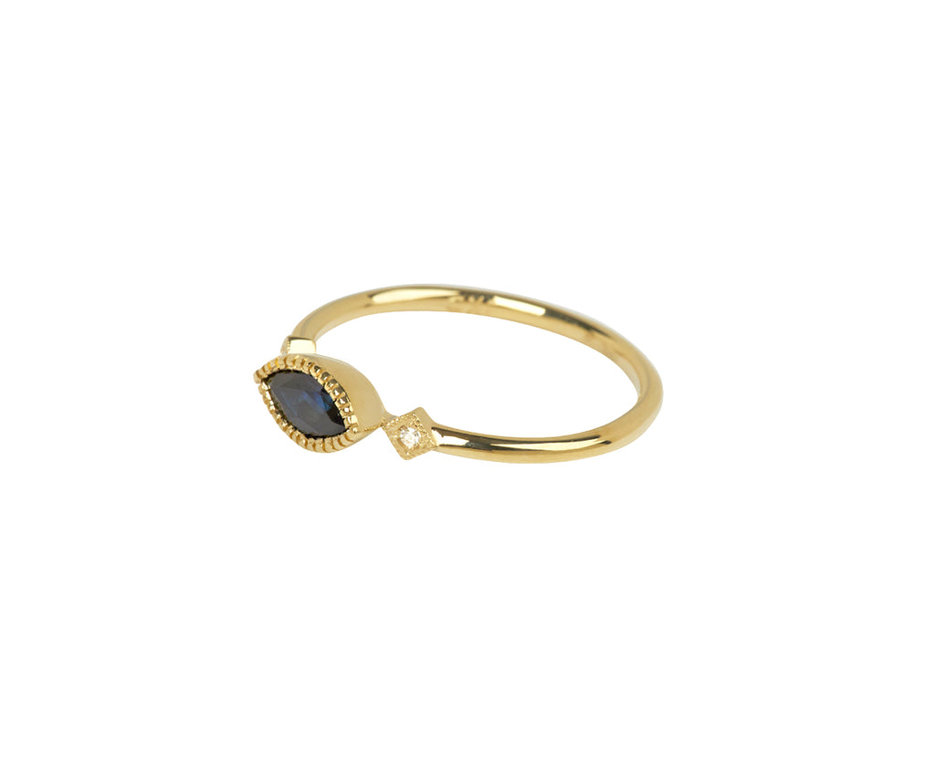 Jennie Kwon Marquise Sapphire and Diamond Deco Ring - Side View