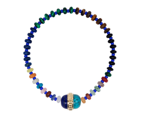 Luis Morais Beaded Lapis and Tiger's Eye Collar Charm Bracelet