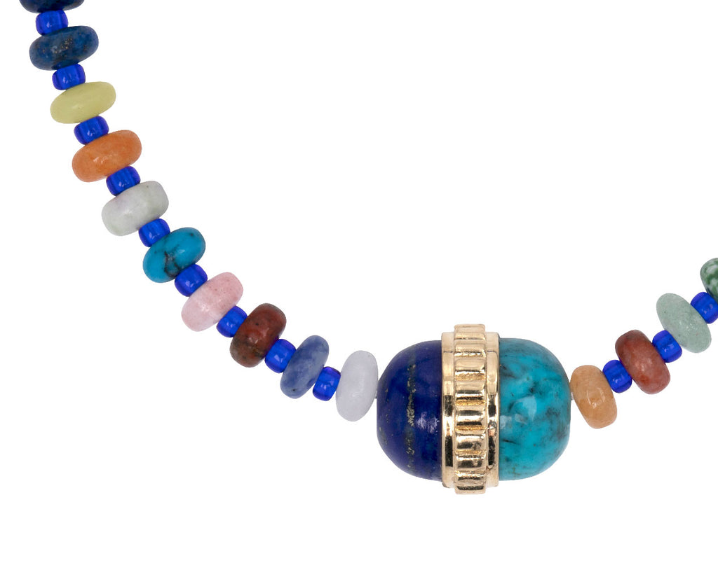 Luis Morais Beaded Lapis and Tiger's Eye Collar Charm Bracelet - Closeup