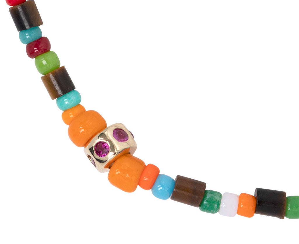 Luis Morais Multi Colored Beaded and Ruby Charm Bracelet - Closeup
