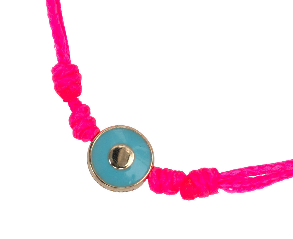 Luis Morais Pink Cord Evil Eye Charm Bracelet - Closeup