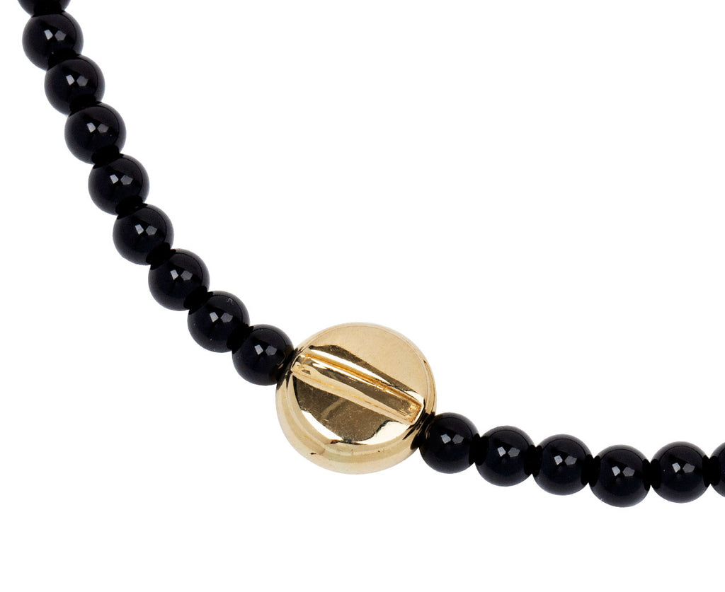 Luis Morais Black Onyx Gold Screw Disc Beaded Bracelet - Closeup