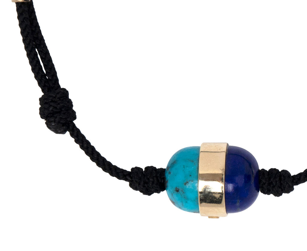 Luis Morais Black Chord Lapis and Turquoise Collar Charm Bracelet - Closeup