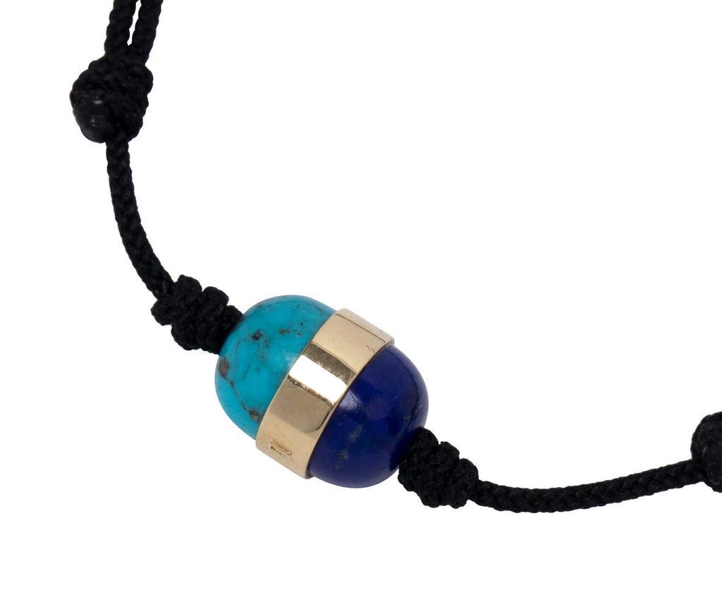Luis Morais Black Chord Lapis and Turquoise Collar Charm Bracelet - Closeup #2