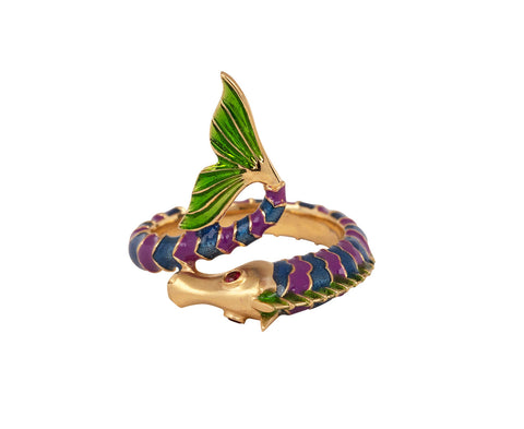Lunar Rain Blue and Purple Hippocampus Ring