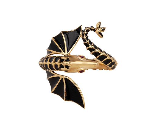 Lunar Rain Black Enamel Dragon Ring