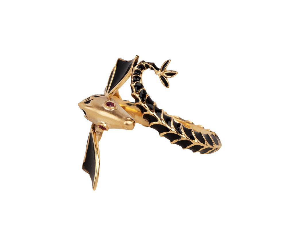 Lunar Rain Black Enamel Dragon Ring Side View