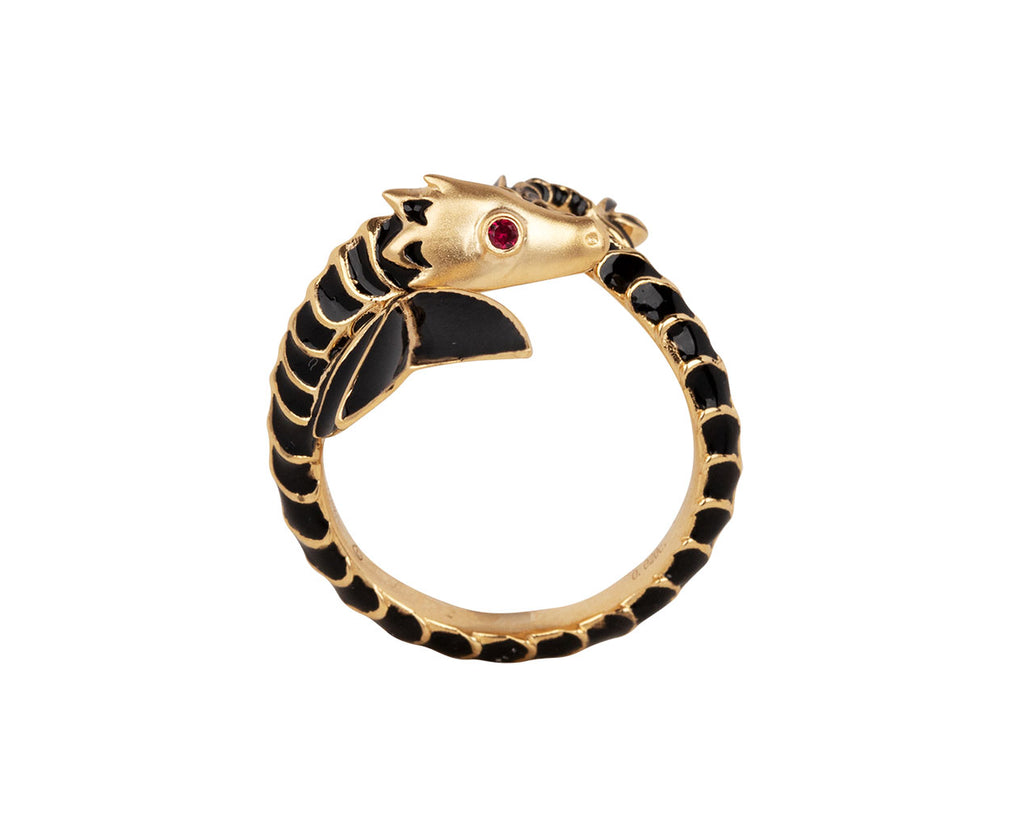 Lunar Rain Black Enamel Dragon Ring Top