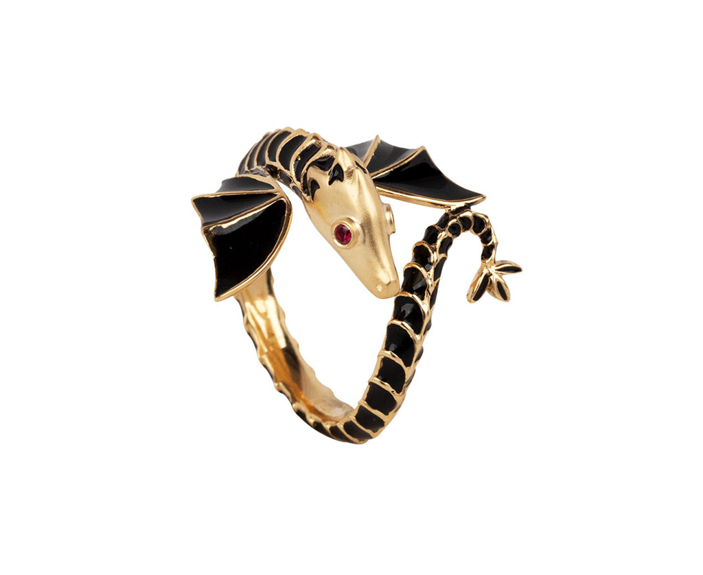 Lunar Rain Black Enamel Dragon Ring Side Top