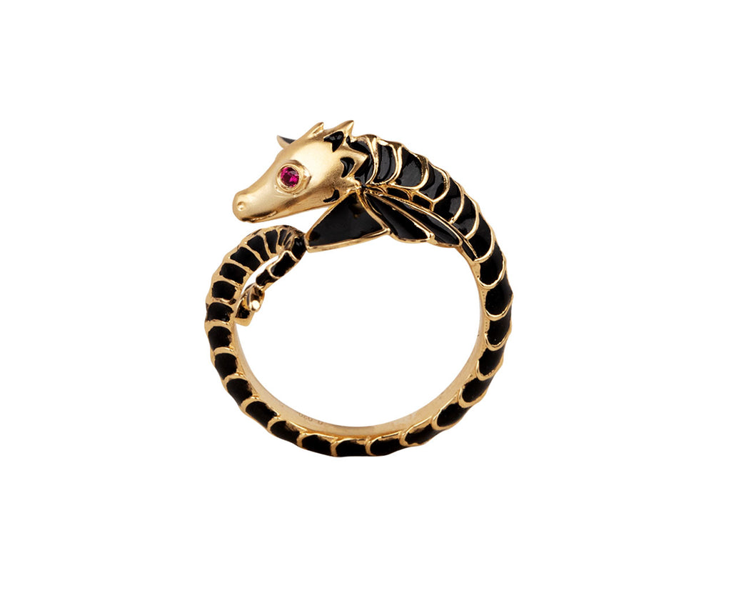 Lunar Rain Black Enamel Dragon Ring Other Side