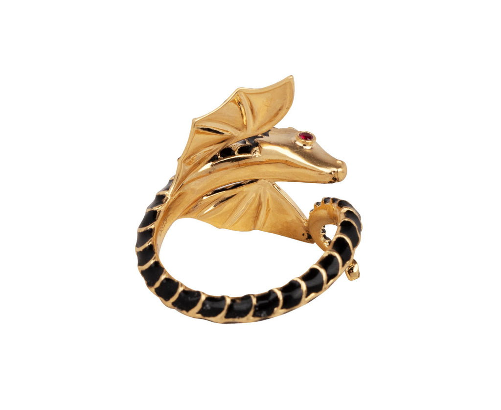 Lunar Rain Black Enamel Dragon Ring Back