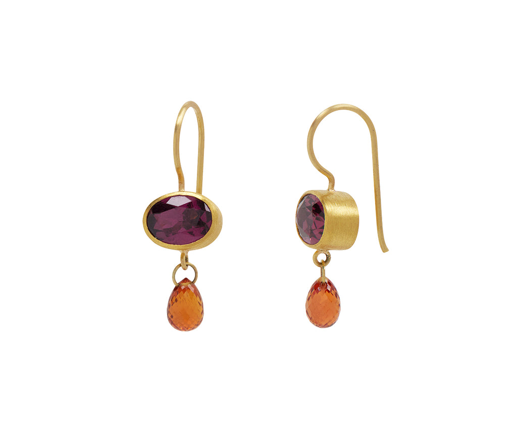 Rhodolite and Orange Sapphire Apple and Eve Earrings