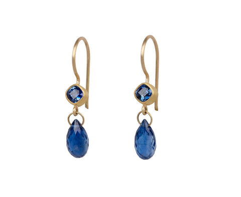 Cushion Cut Sapphire and Kyanite Apple and Eve Earrings