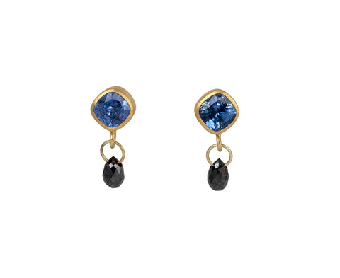 Blue Sapphire and Black Diamond Apple and Eve Stud Earrings