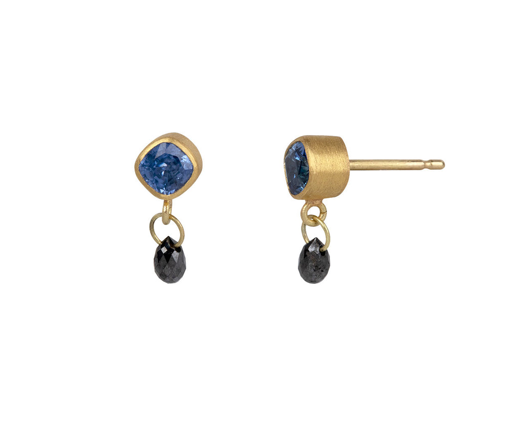 Blue Sapphire and Black Diamond Apple and Eve Stud Earrings