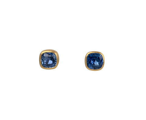 Cushion Cut Blue Sapphire Stud Earrings