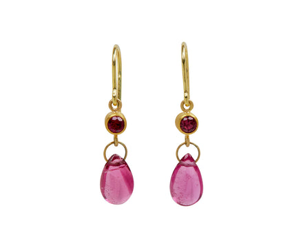 Round Ruby and Rubellite Apple and Eve Earrings