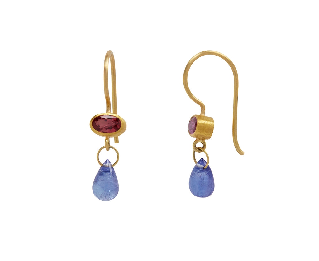 Mis-Matched Ruby and Tanzanite Apple and Eve Earrings