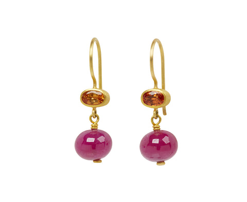 Orange Sapphire and Ruby Apple and Eve Earrings