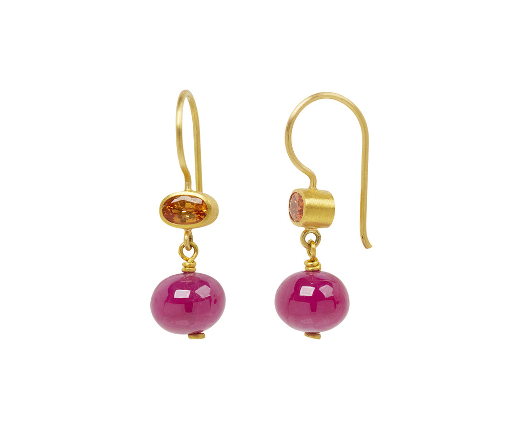 Orange Sapphire and Ruby Apple and Eve Earrings