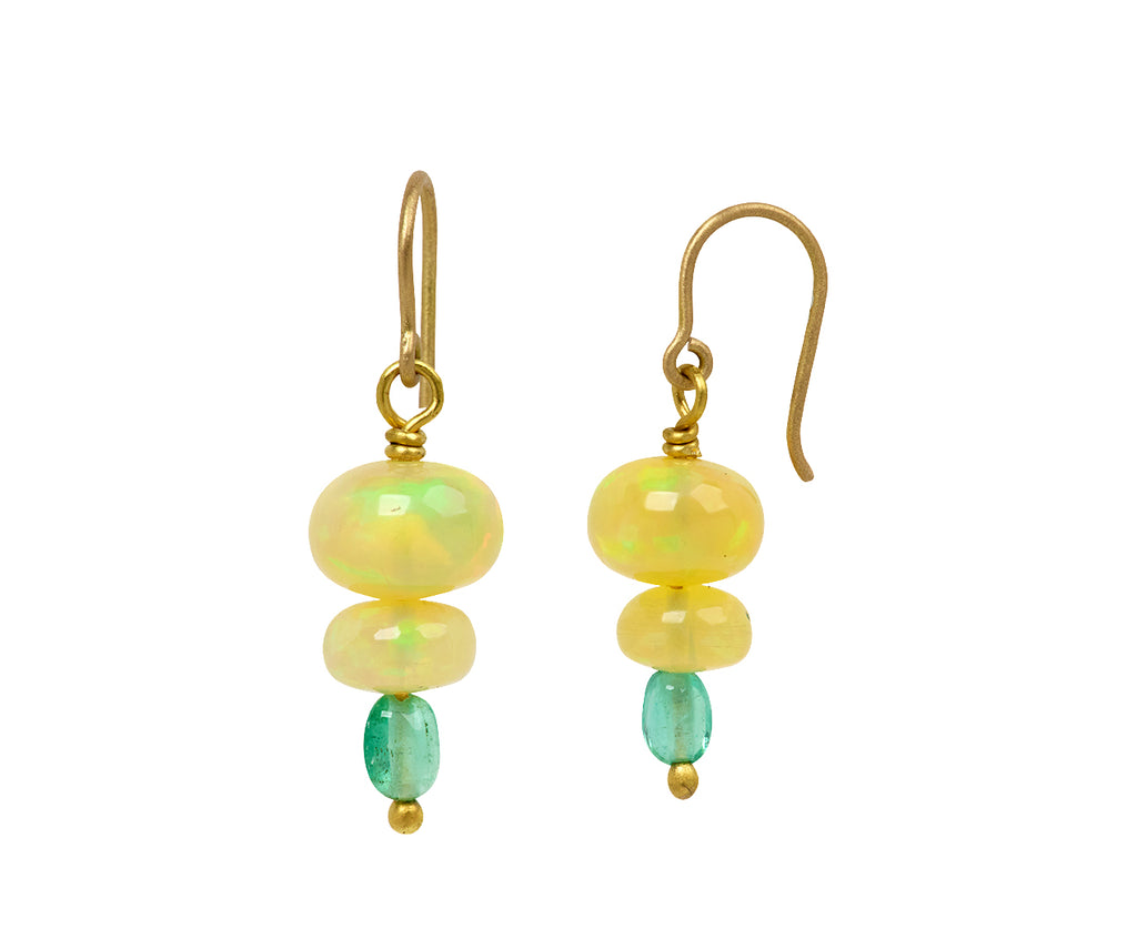 Mallary Marks Spun Sugar Opal and Emerald Earrings - Side View