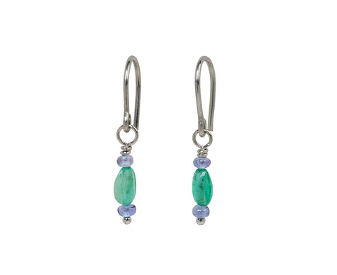 Mallary Marks Spun Sugar Tanzanite and Emerald Earrings