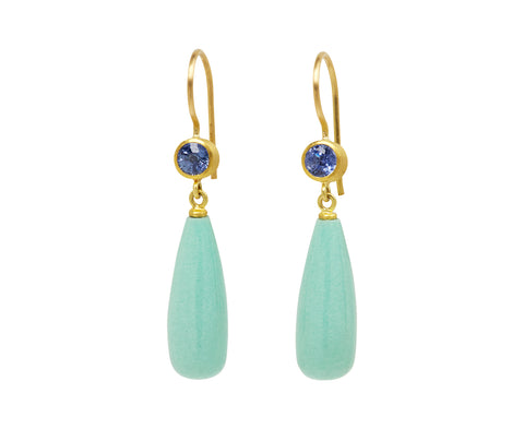 Blue Sapphire and Celadon Varascite Apple and Eve Earrings