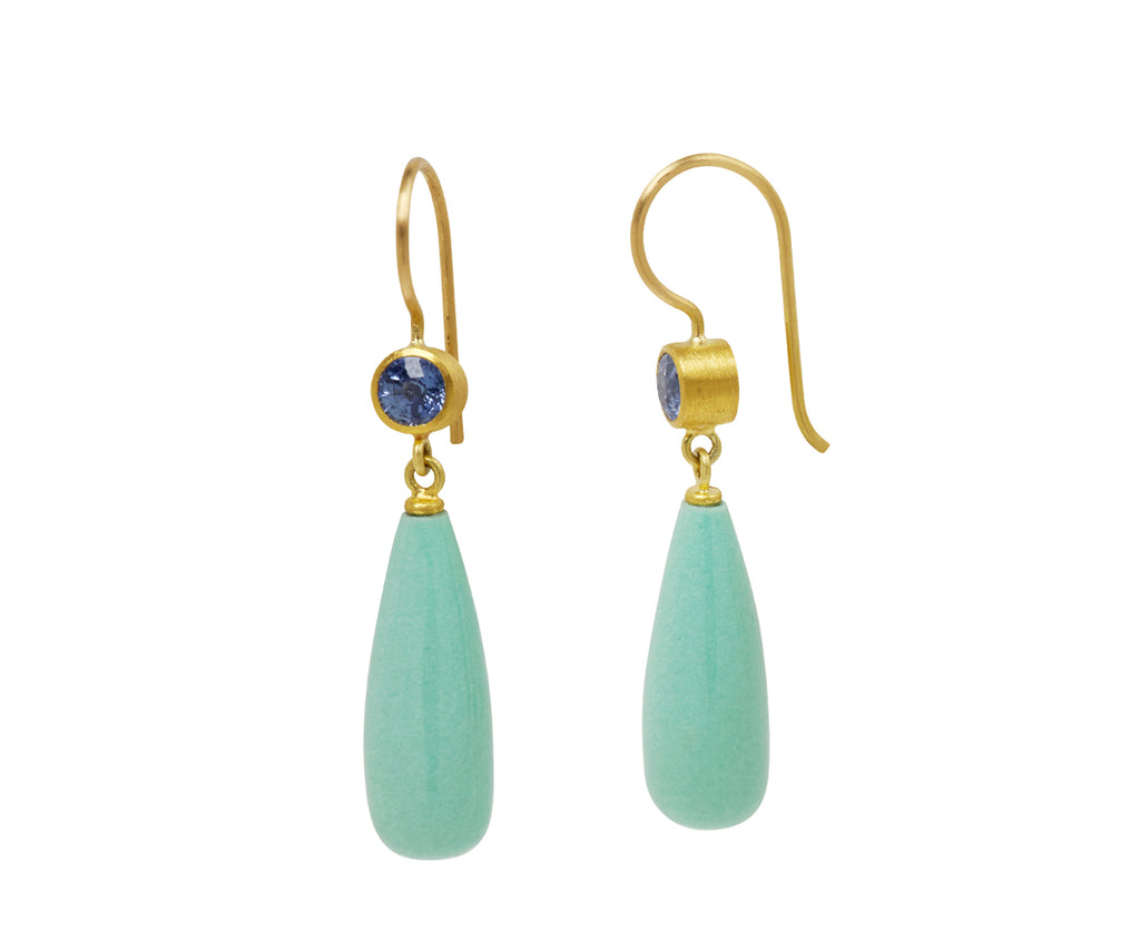 Blue Sapphire and Celadon Varascite Apple and Eve Earrings