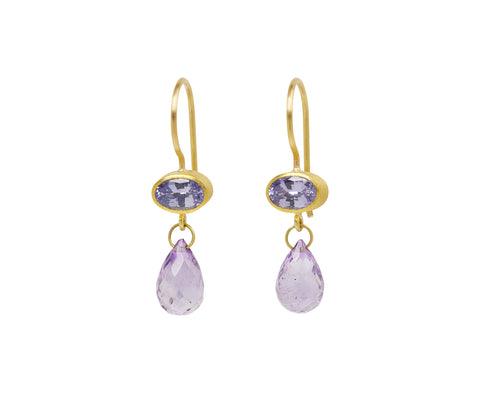 Oval Purple Sapphire and Amethyst Apple and Eve Earrings