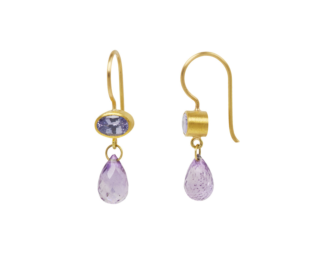 Oval Purple Sapphire and Amethyst Apple and Eve Earrings