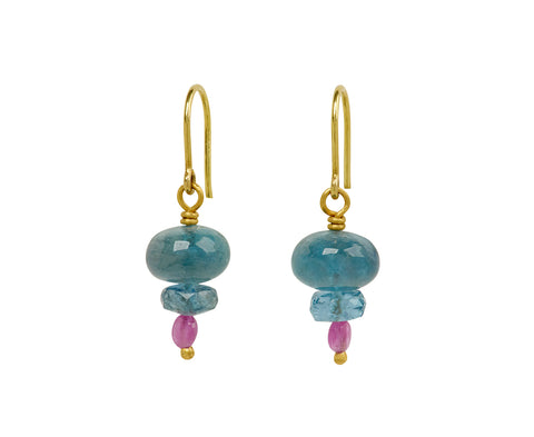 Mallary Marks Spun Sugar Aquamarine and Ruby Earrings