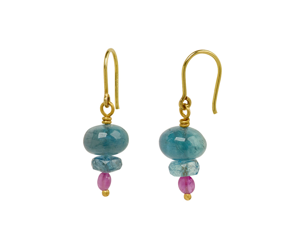 Mallary Marks Spun Sugar Aquamarine and Ruby Earrings - Side View