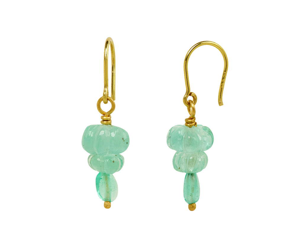 Mallary Marks Spun Sugar Carved Emerald and Smooth Earrings - Side View