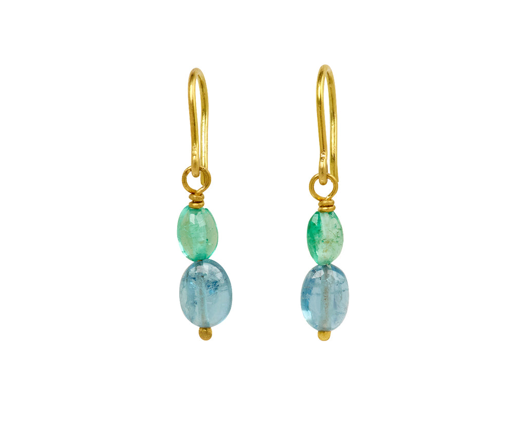 Mallary Marks Spun Sugar Aquamarine and Emerald Earrings