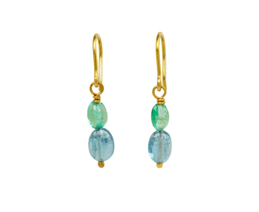 Mallary Marks Spun Sugar Aquamarine and Emerald Earrings