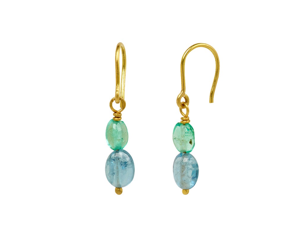 Mallary Marks Spun Sugar Aquamarine and Emerald Earrings - Side View