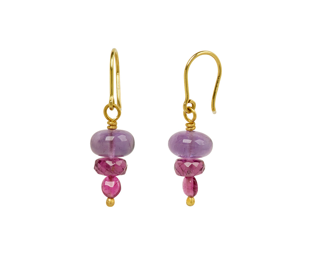 Mallary Marks Spun Sugar Garnet, Amethyst and Rubellite Earrings - Side View