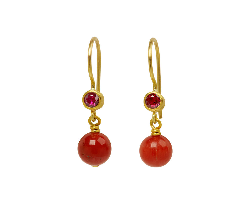 Ruby and Red Coral Apple and Eve Earrings