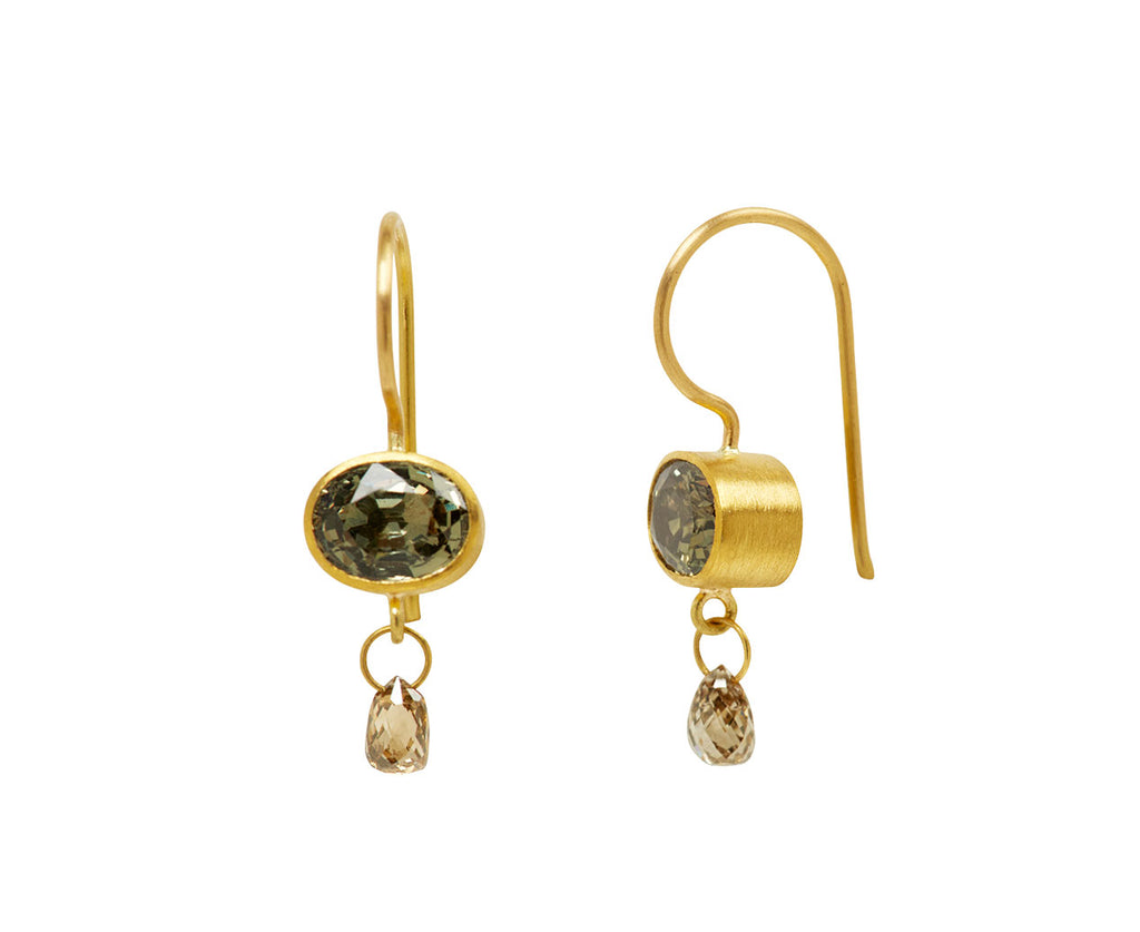 Oval Brown Zircon and Champagne Diamond Apple and Eve Earrings