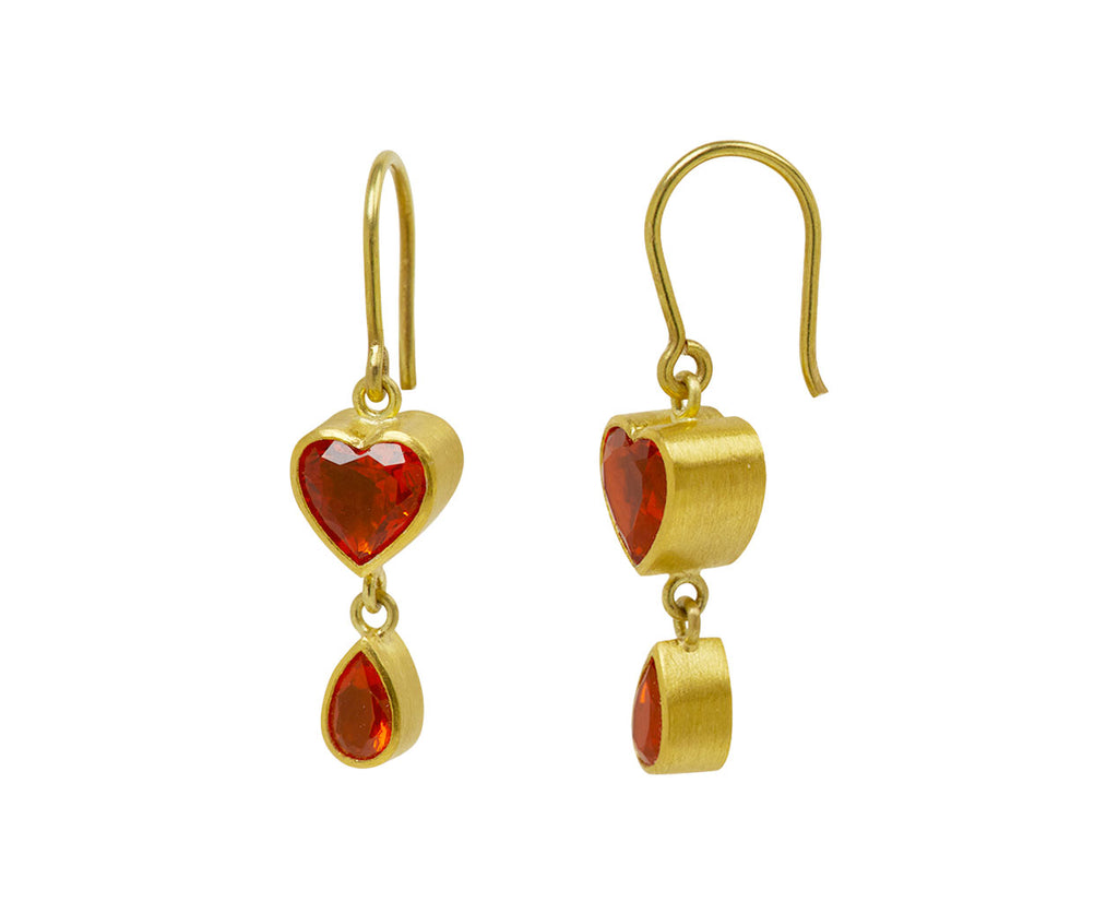 Double Fire Opal Heart Bon Bon Earrings