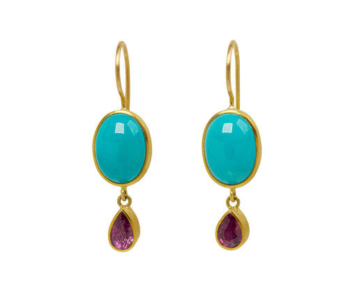 Turquoise and Magenta Sapphire Bon Bon Earrings
