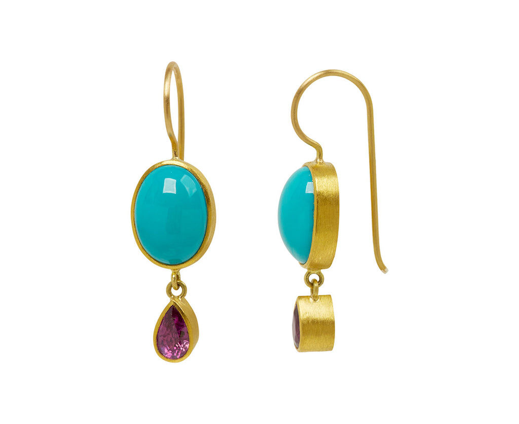 Turquoise and Magenta Sapphire Bon Bon Earrings