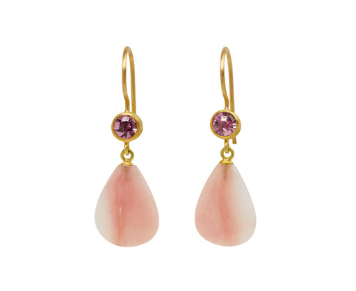 Pink Tourmaline and Striped Opal Apple and Eve Earrings