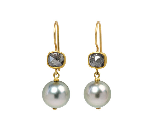 Salt and Pepper Diamond and Tahitian Pearl Apple and Eve Earrings