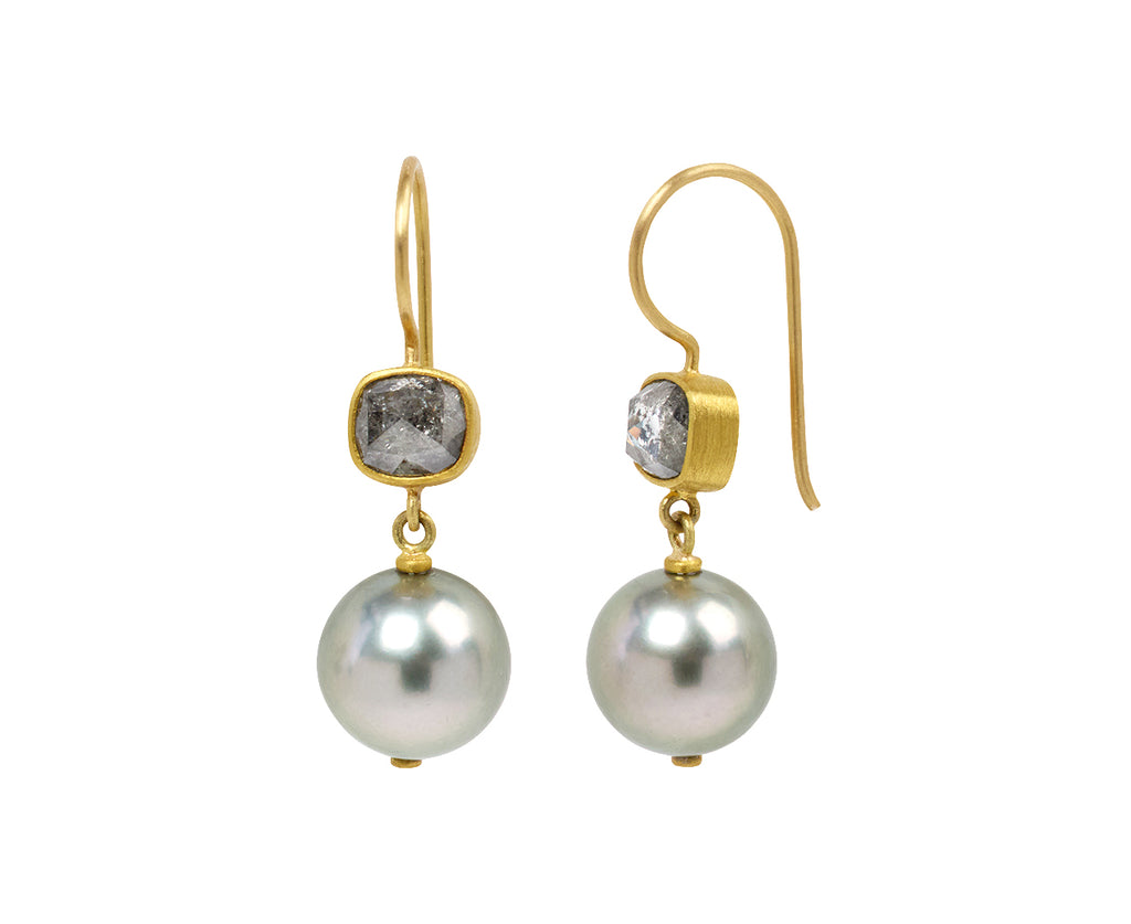 Salt and Pepper Diamond and Tahitian Pearl Apple and Eve Earrings