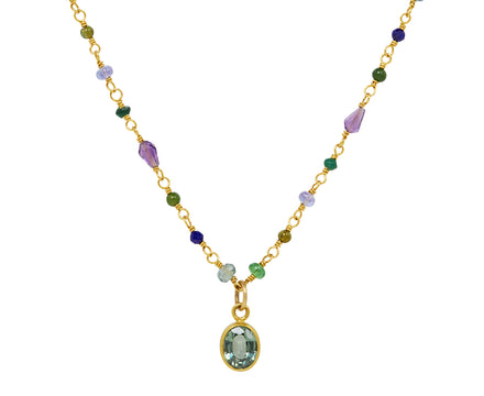 Cool Toned Spun Sugar and Sapphire Pendant Necklace